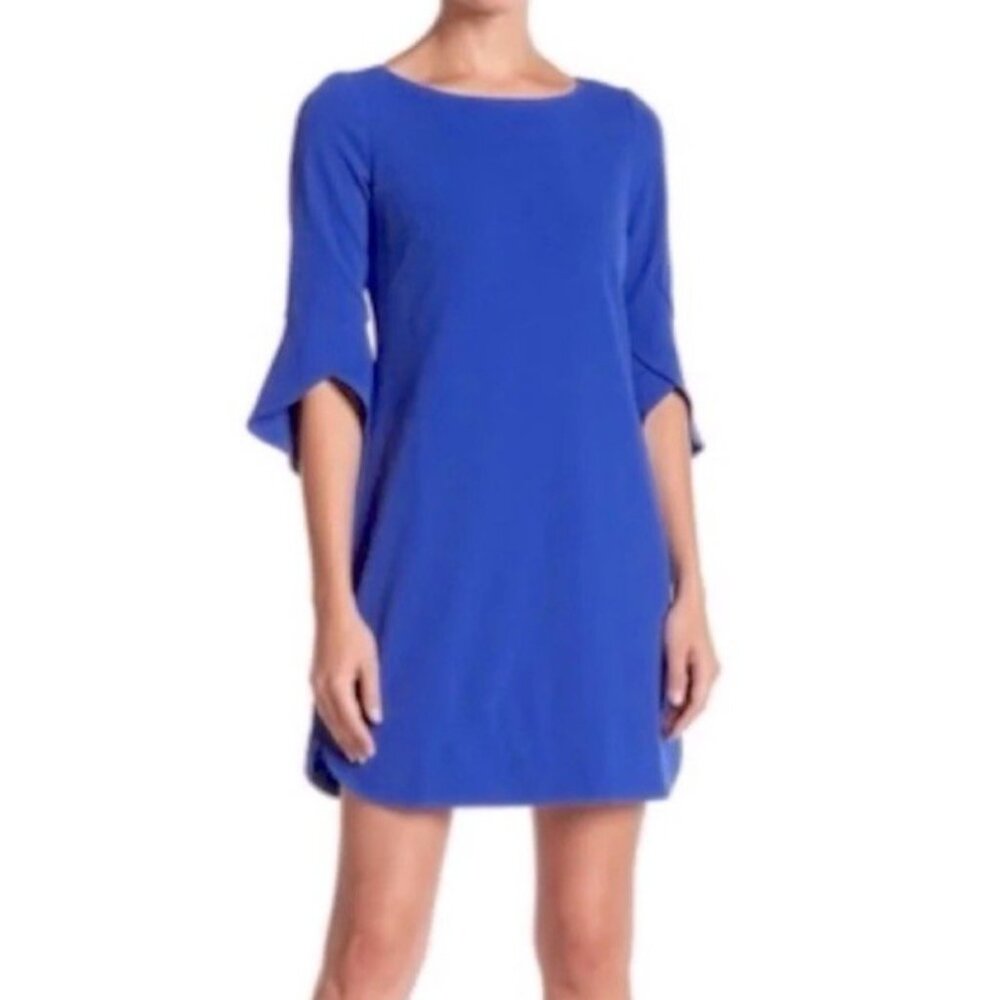 Vince Camuto Dress 12 Royal Blue 3/4 Sleeve Stretch Shift Washable Career Church